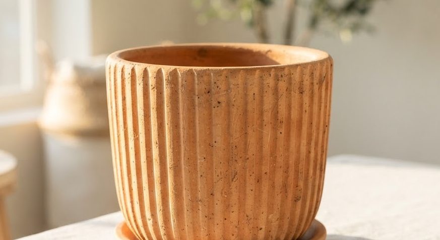 Terracotta Ribbed Planter 8" — detail view
